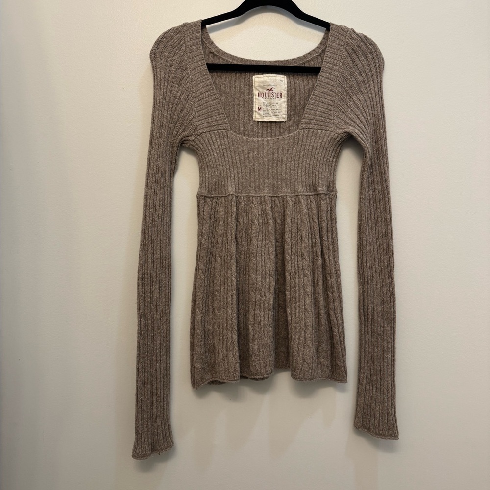 Hollister Y2K Taupe Babydoll Knit Sweater